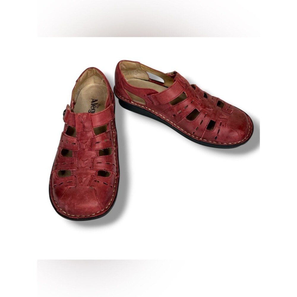 Alegria Pesca Berry Red Leather Mary Jane Fisherman Comfort Sandals Women EU 36